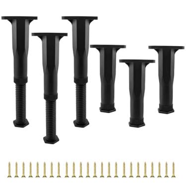 Imagem de LUMINFLY Pacote com 6 pernas ajustáveis para suporte de estrutura de cama, pés de estrutura de cama para estabilidade, varia de 19 a 34 cm de altura, aço plástico, funciona com vigas de madeira para