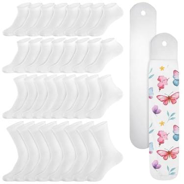 Imagem de 48 pares de meias de sublimação por transferência de calor, 4 opções de tamanho com gabaritos de metal, meias de poliéster branco para artesanato DIY