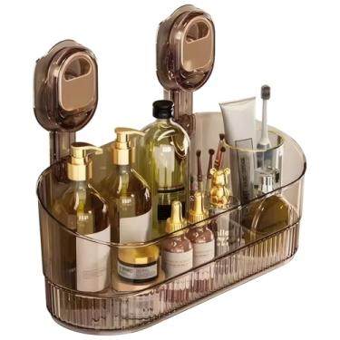 Imagem de Prateleira de armazenamento de chuveiro de banheiro com ventosas, sem montagem de broca, fácil instalação para cozinha e banheiro, cor acastanhada,