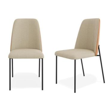 Imagem de Kit 02 Cadeiras Sala De Jantar Lior Estofada Base Preta Linho Bege mat