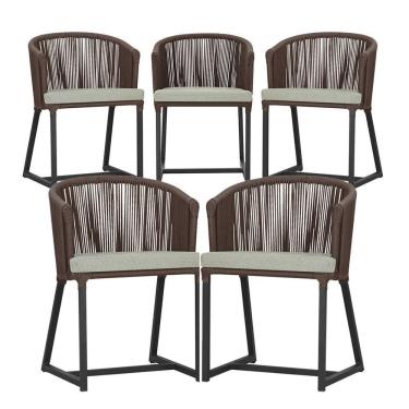 Imagem de 5 Cadeiras De Jantar Noronha Preta Corda Náutica E3 Trama Marrom