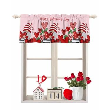 Imagem de Cortinas de Natal para janelas, cozinha, sanefas, rosa, para sala de estar, quarto, coração de gnomo vermelho, cortinas curtas para tratamentos de janela, amor, floral, rosa, dia dos namorados, saia