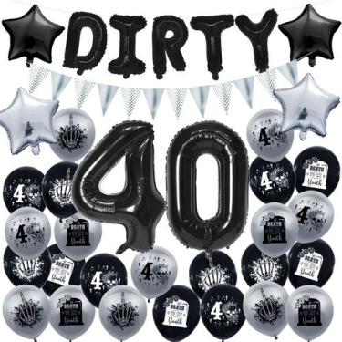 Imagem de Kit de balões Dirty 40 Birthday 31 peças de caveira preta e caixão - y