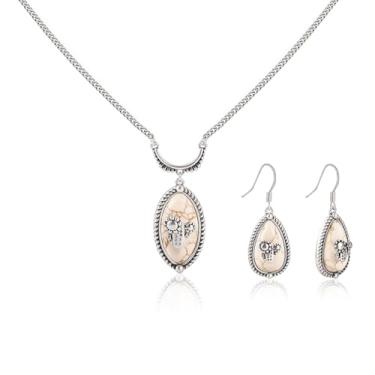 Imagem de Montana West Wrangler Conjunto de joias turquesa ocidental para mulheres, colar e brincos de cacto de prata, Pedra preciosa Aço inoxidável, Turquesa