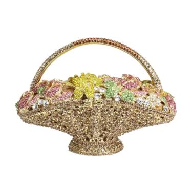 Imagem de DKQXEIM Bolsa feminina vintage floral com strass para noite com flor e cristal bolsa de mão de diamante para festa de casamento, Dourado, 7.6 x 5.6 x 3.6 inches