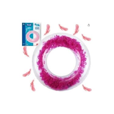 Imagem de Boia Circular Infantil com Plumas, 55cm de Diâmetro, PVC, para Piscina, Cores Sortidas, para Crianças Maiores de 4 Anos