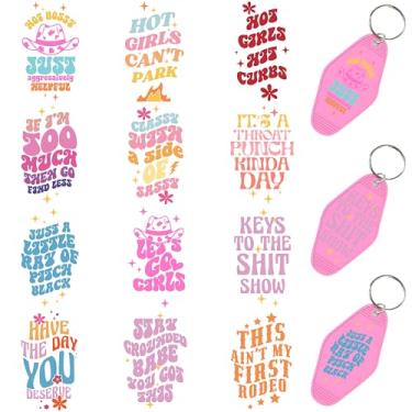 Imagem de 60 peças de papéis de transferência de chaveiro UV DTF - Decalques de vinil para chaves e etiquetas de bagagem, desenhos engraçados com revestimento resistente a arranhões, papéis de transferência