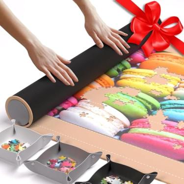 Imagem de O tapete de quebra-cabeça original Newverest de enrolar, ouro rosa, 117 x 66 cm, suporte portátil de até 1500 peças com fundo de borracha antiderrapante e parte superior lisa + 3 bandejas de