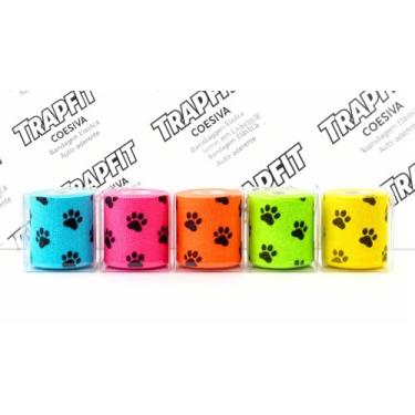 Imagem de Kit 5 Bandagem Elástica Auto Adesiva 5cm x 4,5m COM PATINHAS - Faixa Atadura Pet Tatuagem Academia Cor Sortido PATINHAS PET