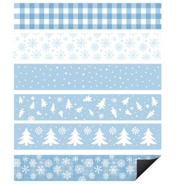 Imagem de CPicdn Conjunto de 24 peças de decoração de borda magnética de quadro de avisos para sala de aula, árvore de Natal, flocos de neve, acabamento de bordas, azul, branco, lousa para sala de aula