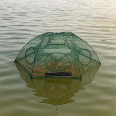 Imagem de Rede de Pesca Tipo Guarda-Chuva, Armadilha com 6 Entradas para Camarão e Peixes Pequenos, Verde, Malha de Nylon