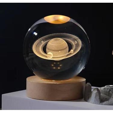 Imagem de Luminária Bola de Cristal De Mesa LED Base Madeira Enfeite Decorativo 