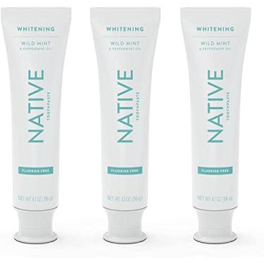 Imagem de Native Pasta de dente, pacote com 3 unidades de pasta de dente branqueadora de menta e óleo de hortelã-pimenta, pasta de dente sem flúor, 116 g