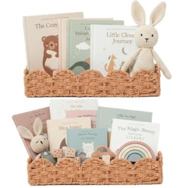 Imagem de AMILLIARDI Prateleira de parede de vime recortada – estante flutuante para berçário, quarto ou sala de estar – Prateleiras decorativas Boho recortadas, prateleira de parede de vime para armazenamento