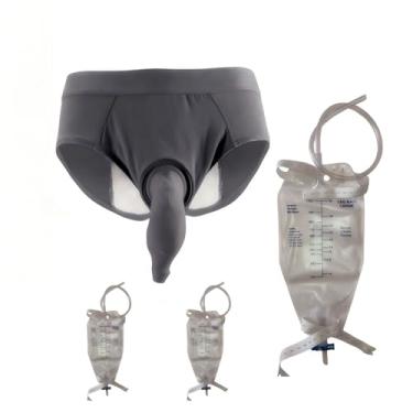 Imagem de Vojefeb Roupa íntima masculina reutilizável para incontinência, cuecas masculinas laváveis de algodão com 3 bolsas de urina, roupa íntima protetora discreta