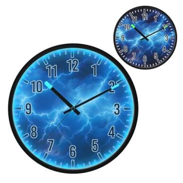 Imagem de Relógio de parede LED que brilha no escuro e ativado por voz, silencioso, design de nuvem de trovão azul, operado por bateria para decoração de quarto e sala de estar (315)