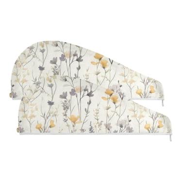 Imagem de SEHANY Toalha de cabelo de microfibra de flores coloridas elegantes para mulheres, 2 peças, turbantes de cabelo de secagem rápida com botão, touca de cabelo seco absorvente toalha de secagem de cabelo