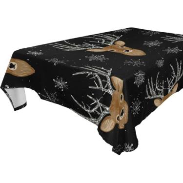 Imagem de Blueangle Toalha de mesa de flocos de neve com cabeças de veado – Toalha de mesa retangular de poliéster impermeável e resistente a manchas para ambientes internos e externos, 152 x 304 cm (788)