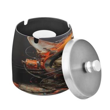 Imagem de Blueangle Cinzeiro de gato astronauta com tampa para cigarros, à prova de vento/chuva, aço inoxidável, sem fumaça, inodoro, cinzeiro para uso interno ou externo (445)