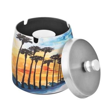 Imagem de Blueangle Cinzeiro de palmeira com tampa para cigarros, à prova de vento/chuva, aço inoxidável, sem fumaça, inodoro, cinzeiro para uso interno ou externo (509)