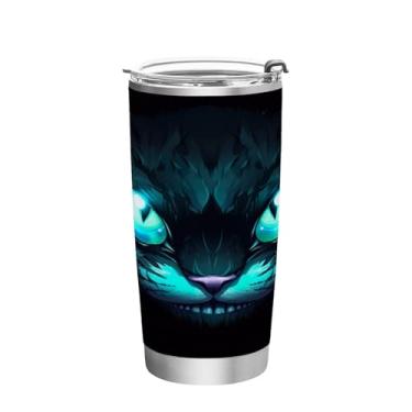 Imagem de Blueangle Copo de 590 ml com tampa e canudo, copo térmico de aço inoxidável isolado a vácuo, caneca térmica azul neon olho de gato para bebidas quentes e frias (239)