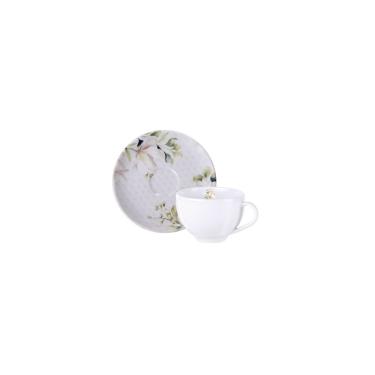 Imagem de Conjunto Xícara E Pires De Chá Tramontina Magnólia Em Porcelana Decorada 250 Ml 2 Peças