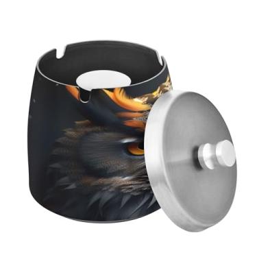 Imagem de Blueangle Cinzeiro de coruja legal com tampa para cigarros, à prova de vento/chuva, aço inoxidável, sem fumaça, inodoro, cinzeiro para uso interno ou externo (393)