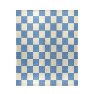 Imagem de Blueangle Cobertor xadrez azul e creme super macio e quente, 127 x 152 cm, leve para todas as estações, cobertor aconchegante para cama, sofá, sofá, fácil de cuidar (331)
