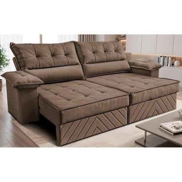 Imagem de Sofá Retrátil E Reclinável 2,40m Com Molas E Espuma D33 Thunder. Velusoft Cama Inbox Castor