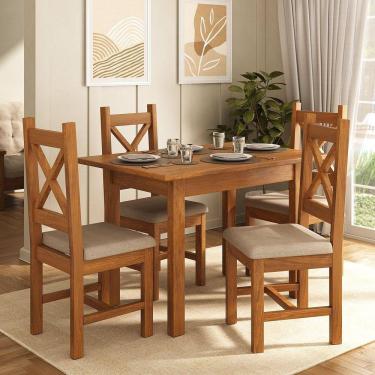 Imagem de Conjunto Mesa 120x80cm com 4 Cadeiras Estofadas Germany Mogno Mel/Cinza