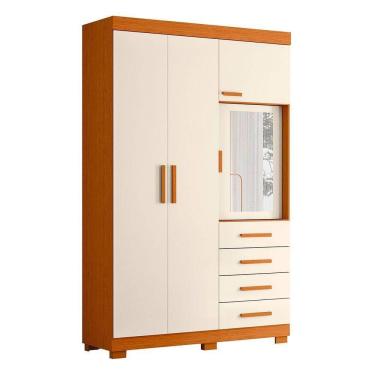 Imagem de Guarda Roupa Virtus Solteiro 4 Portas Com Espelho Albatroz Cinamomo/off White