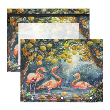 Imagem de SEHANY Pasta de lápis flamingo rosa com 3 anéis – Bolsa para documentos tamanho A4 com janela transparente para sala de aula, escritório, 2 peças