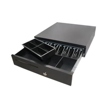 Imagem de KiBcsLic Gaveta Registradora de Dinheiro, Organizador de aço Da Bandeja de Dinheiro Da Gaveta de Dinheiro Da Caixa de Moeda com Fechadura para Contas para a Lo, Preto