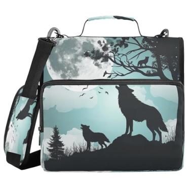 Imagem de Blueangle Fichário com zíper de lobo da lua noturna, bolsa de 3 anéis de 3 anéis, comporta 500 páginas, organizador de zíper com vários bolsos com alça ajustável e alça (273)