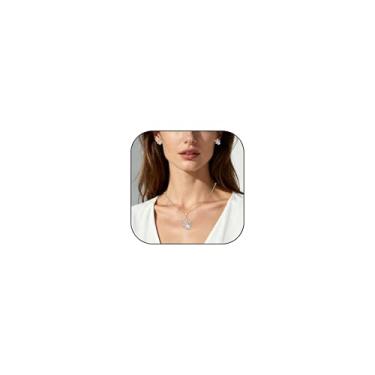 Imagem de TACBSP Conjunto de colar de brincos de flor de pérola dourada para mulheres, colar delicado com pingente de pérola e strass na moda, brincos de flora para noivas, casamentos, formaturas, joias