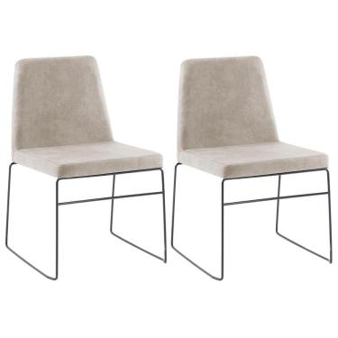 Imagem de Kit 2 Cadeiras Estofadas Base Em Aço F41 Camurça Bege Dmobiliario Bege
