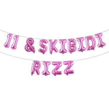Imagem de 11 & Skibidi Rizz Banner de balão multicolorido - suprimentos para festa de 11 anos, ideias, presentes e decorações (11 e SKIBIDI RIZZ rosa vermelha)