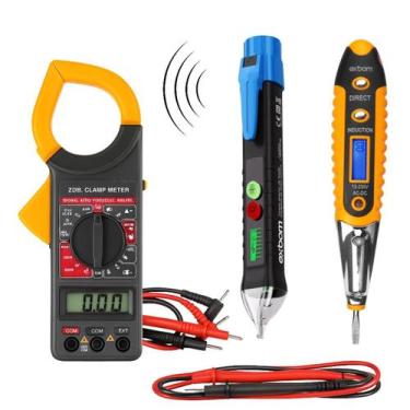 Imagem de Kit 3 em 1 Alicate Amperímetro Digital + Caneta detector Alta Tensão N