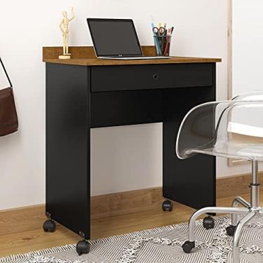 Imagem de Mesa Para Computador ou Notebook com Gaveta e Rodízios Prisma - Preto com Freijó