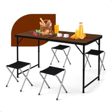 Imagem de Mesa Dobravel Portatil Camping Praia Com 4 Banquetas 120x60