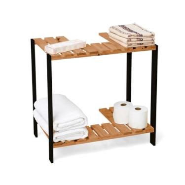 Imagem de Estante para Pia Coluna, Gabinete Banheiro, Móvel para Banheiro, Envernizado Acabamento(MEL/PRETO)