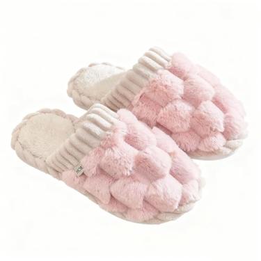 Imagem de Chinelos femininos de pelúcia, sapatos antiderrapantes para uso interno com forro de lã macia para o inverno, rosa, 37