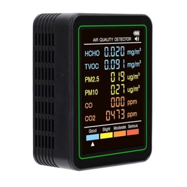 Imagem de Diydeg Monitor de Qualidade do Ar 6 Em 1, Testador de Ar Interno Portátil para Detecção de CO2 CO TVOC HCHO PM2.5 PM10 Com Tela LCD Colorida, para Carro de Escritório Doméstico