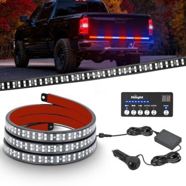 Imagem de Nilight Tiras de luz estroboscópica de emergência de 152 cm com controlador, 384LED vermelho azul piscante perigo aviso perigo segurança janela traseira luzes de porta traseira para caminhão, reboque