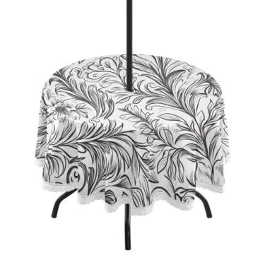 Imagem de CEBUGI Toalha de mesa redonda para uso ao ar livre, floral, impermeável, com furo Umberlla, capa de mesa lavável para pátio, cozinha, sala de jantar, 152 cm