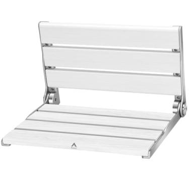 Imagem de Assento de chuveiro montado na parede - Assento de chuveiro dobrável de teca de 40 cm para mulheres idosas, deficientes e grávidas - Bancos de chuveiro resistentes para chuveiro interno com capacidade