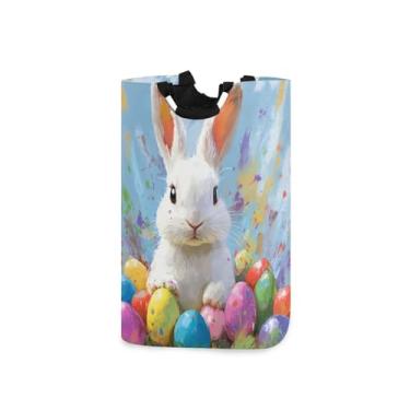 Imagem de CEBUGI Cesto de lavanderia bonito coelho branco cesto de roupa suja com alças cesto de roupa suja dobrável para roupas, quarto, banheiro, dormitório