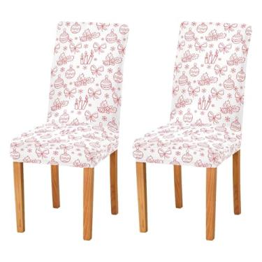 Imagem de Wassud Capas de cadeira com estampa vermelha de Natal para sala de jantar, capa elástica para cadeira de cozinha, lavável, conjunto de 2