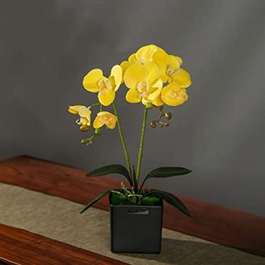 Imagem de Conjunto de flores artificiais, orquídeas artificiais em vaso, bonsai Phalaenopsis, plantas falsas, centros de mesa para sala de jantar, sala de estar