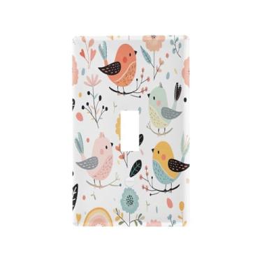 Imagem de Wassud Pássaros fofos de desenho animado placa de cobertura decorativa para tomada de tomada placa de parede para tomadas elétricas interruptor único 11 x 7 cm